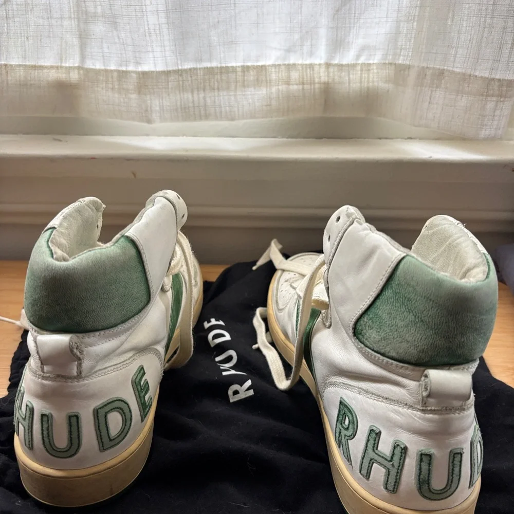 Rhude White and Green High-Top Sneakers - Picture 3 of 5